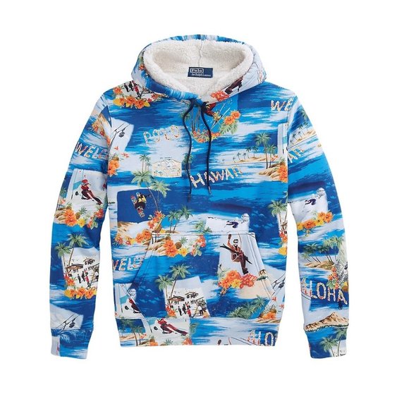 Polo Ralph Lauren Men's Tropical Ski Hawaii Print Pullover Hoodie Fleece Lined - Picture 1 of 8